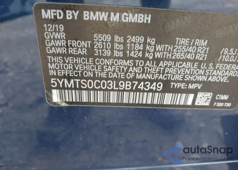 2020 BMW X3 M Competition from USA, damaged, VIN 5YMTS0C03L9B74349